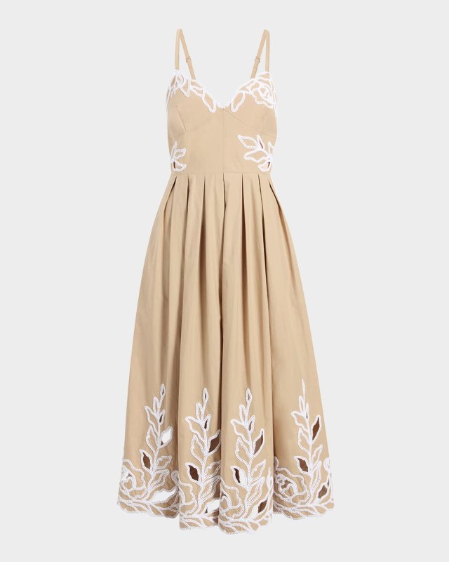 Maude Sleeveless Embroidered Midi Dress